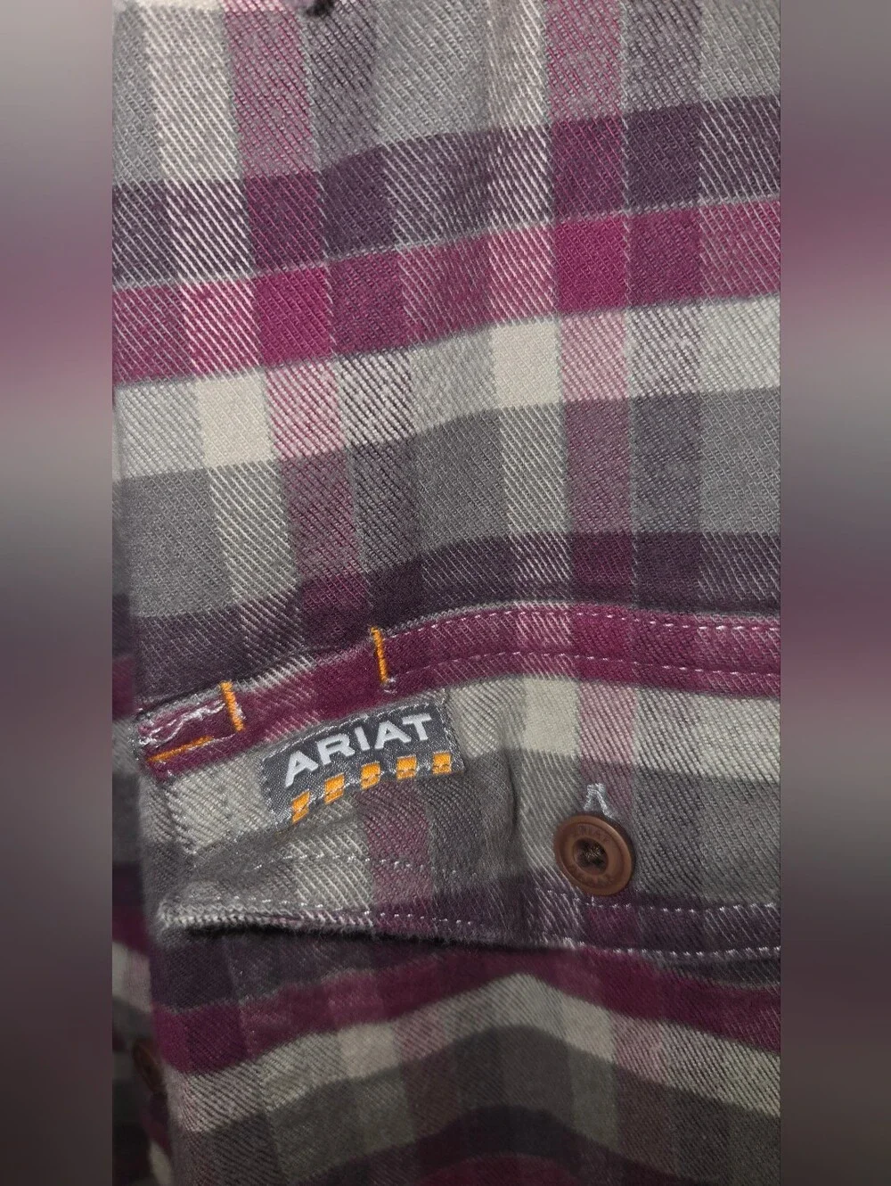 Ariat Rebar Plaid Work Shirt — Plum, Gray & White Size L